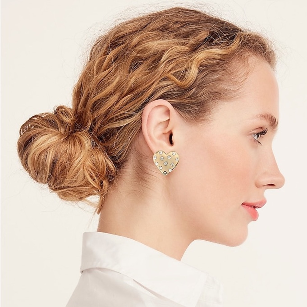 J. Crew Gold Crystal Heart Bauble Earrings NWT - Picture 2 of 5
